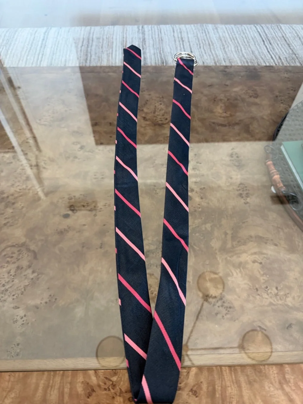 J. Crew Navy Belt with Pink Diagonal Stripes - Picture 1 of 5
